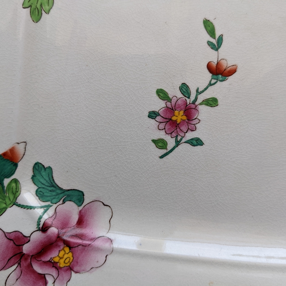 Antique Wedgwood Eastern Flowers Green Trim Square Cake Plate Dish - Picture 3 of 9